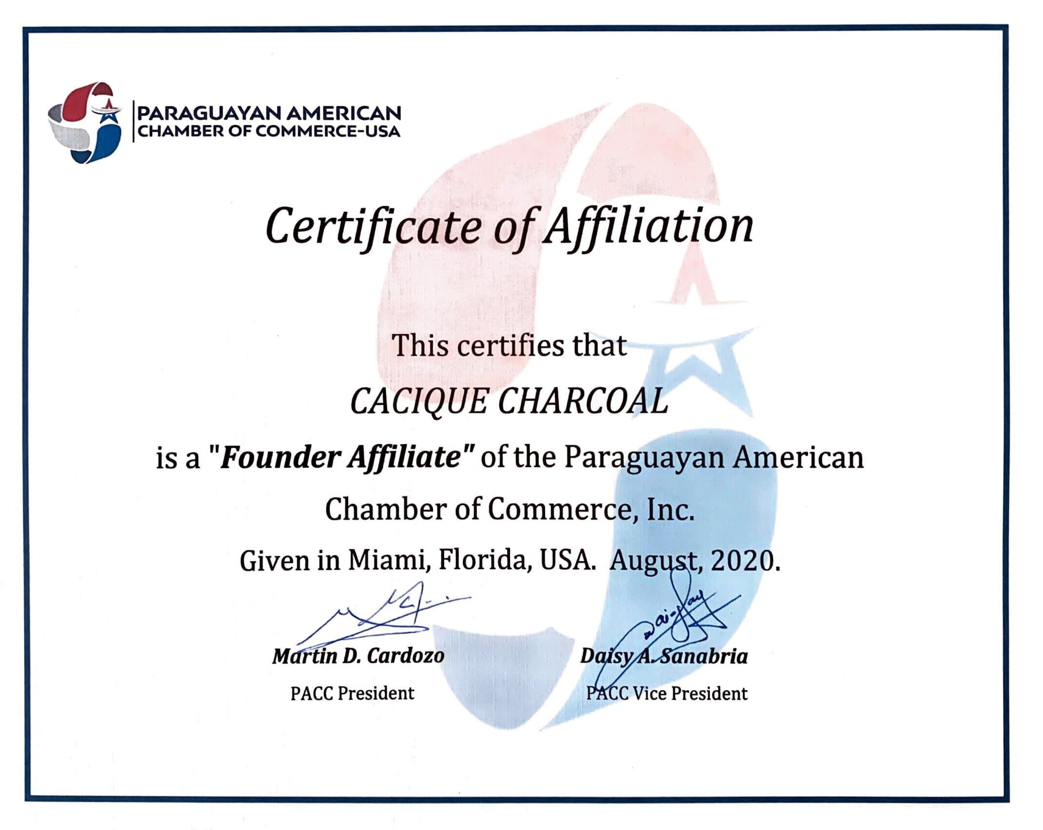 Cacique Charcoal Certificate of Founder Affiliate PACC[89797]